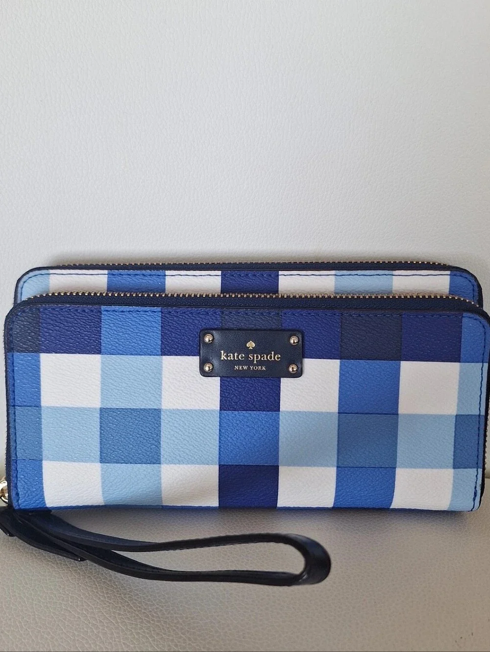 Kate Spade Anita Blue Gingham Leather Wallet NWT